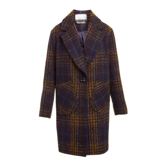 NWT  Kensie Women's Long Plaid Houndstooth Coat with Patch Pockets Woolblend - Picture 6 of 13